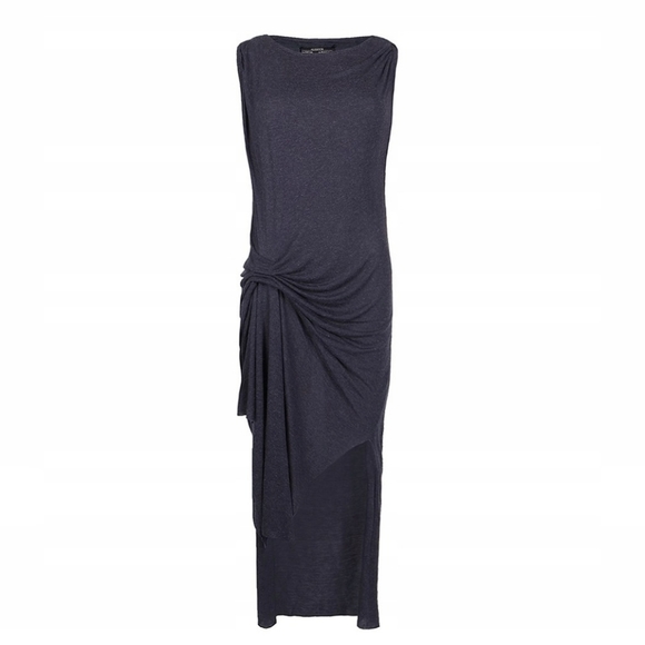 Allsaints Riviera Jersey Gathered Asymmetrical Dress Angora Viscose Sz 6 - Picture 5 of 16